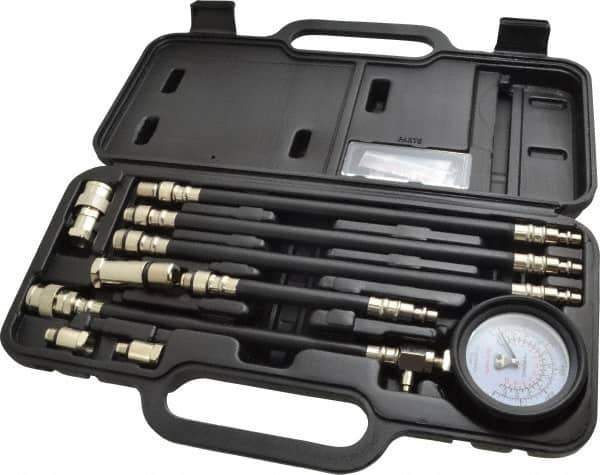 Lincoln - 11 Piece Dial Engine Compression Test Kit - 300 Max Pressure, PSI Scale - Industrial Tool & Supply