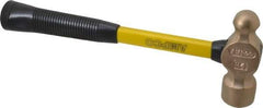 Ampco - 2 Lb Head Aluminum Bronze Nonsparking Ball Pein Hammer - Fiberglass Handle, 14" OAL, Fiberglass with Cushion Grip - Industrial Tool & Supply