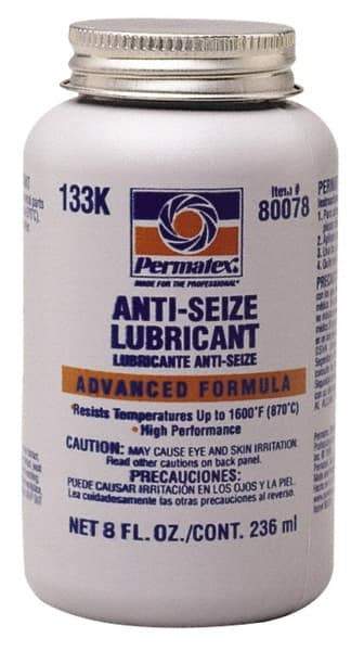 Permatex - 8 oz Bottle High Temperature Anti-Seize Lubricant - Aluminum/Copper/Graphite, -51 to 1,600°F, Silver Colored, Water Resistant - Industrial Tool & Supply
