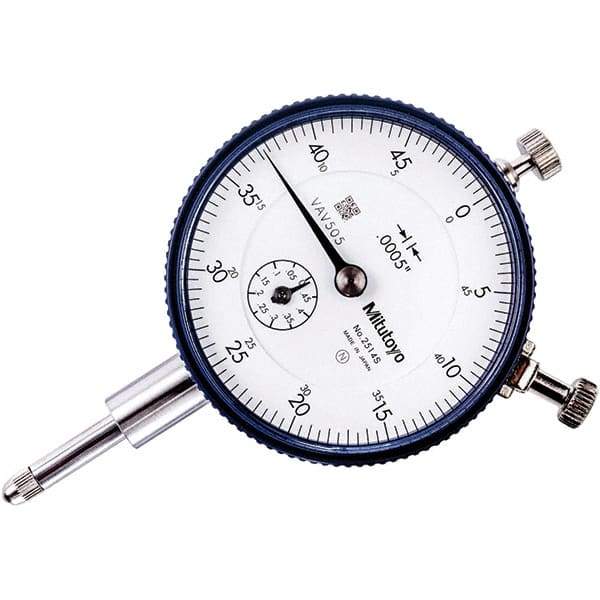 Mitutoyo - 1/2" Range, 0-50 Dial Reading, 0.0005" Graduation Dial Drop Indicator - 57mm Dial, 0.05" Range per Revolution, 0.0005" Accuracy, Revolution Counter - Industrial Tool & Supply