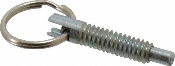 Gibraltar - 1/4-20, 0.8" Thread Length, 0.155" Plunger Diam, 1/4" Plunger Projection, 1 Lb Init to 2.5 Lb Final End Force, Steel Locking Pull Ring Plunger - 0.8" Len Under Head, 1.14" Body Len, 0.62" Ring Diam, 1.14" Plunger Len, 0.34" Head Height - Industrial Tool & Supply