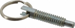 Gibraltar - 1/4-20, 0.8" Thread Length, 0.155" Plunger Diam, 1/4" Plunger Projection, 1 Lb Init to 2.5 Lb Final End Force, Steel Locking Pull Ring Plunger - 0.8" Len Under Head, 1.14" Body Len, 0.62" Ring Diam, 1.14" Plunger Len, 0.34" Head Height - Industrial Tool & Supply