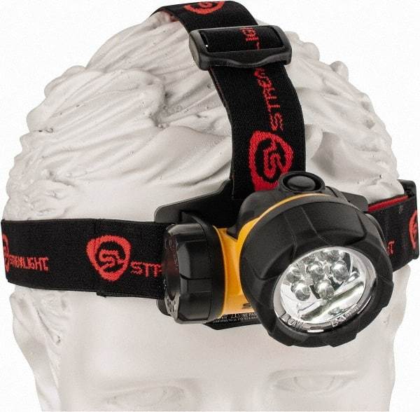 Streamlight - White LED Bulb, 120 Lumens, Hands-free Flashlight - Black, Yellow Plastic Body, 3 AAA Alkaline Batteries Included - Industrial Tool & Supply