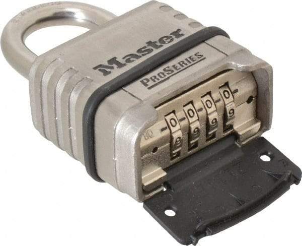 Master Lock - 2-1/4" Body Width x 2" Body Height, 1.094" Shackle Clearance, Stainless Steel Combination Lock - 5/16" Shackle Diam - Industrial Tool & Supply