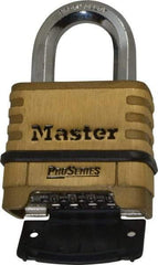 Master Lock - 2-1/4" Body Width x 2" Body Height, 1.063" Shackle Clearance, Brass Body & Boron Carbide Combination Lock - 3/8" Shackle Diam - Industrial Tool & Supply