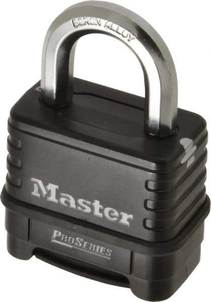 Master Lock - 2-1/4" Body Width x 2" Body Height, 1.063" Shackle Clearance, Die Cast Body & Boron Carbide Combination Lock - 3/8" Shackle Diam - Industrial Tool & Supply