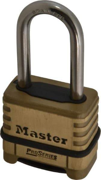 Master Lock - 2-1/4" Body Width x 2" Body Height, 2.094" Shackle Clearance, Brass Body & Stainless Steel Combination Lock - 5/16" Shackle Diam - Industrial Tool & Supply