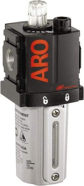 ARO/Ingersoll-Rand - 3/8" NPT, 250 Max psi Compact Modular Lubricator - Metal Bowl with Sight Glass, Aluminum Body, 105 CFM, 175°F Max Temp, 2.2" Long x 2.24" Wide x 5.99" High - Industrial Tool & Supply
