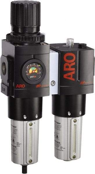 ARO/Ingersoll-Rand - 3/4" NPT Port Heavy Duty 2 Piece Filter/Regulator-Lubricator FRL Unit - Metal Bowl, 201 SCFM, 250 Max psi, 13.8" High x 7.323" Long, Manual Drain - Industrial Tool & Supply