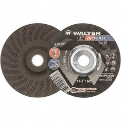 WALTER Surface Technologies - 60 Grit, 6" Wheel Diam, 3/64" Wheel Thickness, 7/8" Arbor Hole, Type 27 Depressed Center Wheel - Aluminum Oxide, Resinoid Bond, 10,200 Max RPM - Industrial Tool & Supply