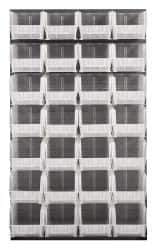 Quantum Storage - 28 Bin Louvered Panel with Ultra Bins - 36 Inch Overall Width x 15 Inch Overall Depth x 61 Inch Overall Height, Clear Tri-Clear Polypropylene Bins - Industrial Tool & Supply