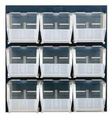 Quantum Storage - 9 Bin Louvered Panel with Ultra Bins - 18 Inch Overall Width x 11 Inch Overall Depth x 19 Inch Overall Height, Clear Tri-Clear Polypropylene Bins - Industrial Tool & Supply