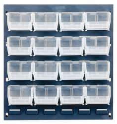 Quantum Storage - 16 Bin Louvered Panel with Ultra Bins - 18 Inch Overall Width x 8 Inch Overall Depth x 19 Inch Overall Height, Clear Tri-Clear Polypropylene Bins - Industrial Tool & Supply