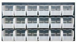 Quantum Storage - 18 Bin Bench Rack with Ultra Bins - 36 Inch Overall Width x 11 Inch Overall Depth x 19 Inch Overall Height, Clear Tri-Clear Polypropylene Bins - Industrial Tool & Supply