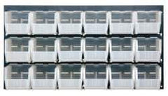 Quantum Storage - 18 Bin Bench Rack with Ultra Bins - 36 Inch Overall Width x 11 Inch Overall Depth x 19 Inch Overall Height, Clear Tri-Clear Polypropylene Bins - Industrial Tool & Supply