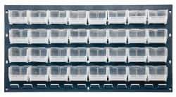 Quantum Storage - 32 Bin Bench Rack with Ultra Bins - 36 Inch Overall Width x 8 Inch Overall Depth x 19 Inch Overall Height, Clear Tri-Clear Polypropylene Bins - Industrial Tool & Supply