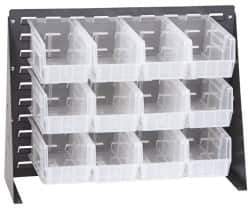 Quantum Storage - 12 Bin Bench Rack with Ultra Bins - 27 Inch Overall Width x 11 Inch Overall Depth x 21 Inch Overall Height, Clear Tri-Clear Polypropylene Bins - Industrial Tool & Supply