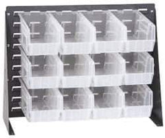 Quantum Storage - 12 Bin Bench Rack with Ultra Bins - 27 Inch Overall Width x 11 Inch Overall Depth x 21 Inch Overall Height, Clear Tri-Clear Polypropylene Bins - Industrial Tool & Supply