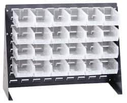 Quantum Storage - 24 Bin Bench Rack with Ultra Bins - 27 Inch Overall Width x 8 Inch Overall Depth x 21 Inch Overall Height, Clear Tri-Clear Polypropylene Bins - Industrial Tool & Supply