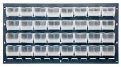 Quantum Storage - 32 Bin Bench Rack with Ultra Bins - 36 Inch Overall Width x 8 Inch Overall Depth x 19 Inch Overall Height, Clear Tri-Clear Polypropylene Bins - Industrial Tool & Supply