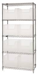 8 Bin Giant Stack Container with Wire Shelving 36 Inch Overall Width x 18 Inch Overall Depth x 74 Inch Overall Height, Clear Tri-Clear Polypropylene Bins