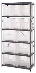 Quantum Storage - 12 Bin Giant Stack Container Storage Shelving - 36 Inch Overall Width x 18 Inch Overall Depth x 75 Inch Overall Height, Clear Tri-Clear Polypropylene Bins - Industrial Tool & Supply