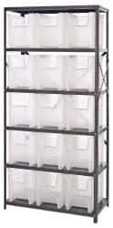 Quantum Storage - 15 Bin Giant Stack Container Storage Shelving - 36 Inch Overall Width x 18 Inch Overall Depth x 75 Inch Overall Height, Clear Tri-Clear Polypropylene Bins - Industrial Tool & Supply