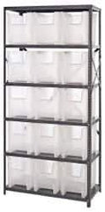 Quantum Storage - 15 Bin Giant Stack Container Storage Shelving - 36 Inch Overall Width x 18 Inch Overall Depth x 75 Inch Overall Height, Clear Tri-Clear Polypropylene Bins - Industrial Tool & Supply