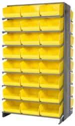 Quantum Storage - 48 Bin Store-More Sloped Shelving System - 36 Inch Overall Width x 24 Inch Overall Depth x 63-1/2 Inch Overall Height, Yellow Polypropylene Bins - Industrial Tool & Supply