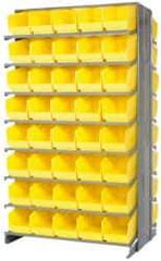 Quantum Storage - 80 Bin Store-More Sloped Shelving System - 36 Inch Overall Width x 24 Inch Overall Depth x 63-1/2 Inch Overall Height, Yellow Polypropylene Bins - Industrial Tool & Supply