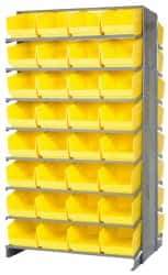 Quantum Storage - 64 Bin Store-More Sloped Shelving System - 36 Inch Overall Width x 24 Inch Overall Depth x 63-1/2 Inch Overall Height, Yellow Polypropylene Bins - Industrial Tool & Supply