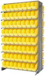 Quantum Storage - 128 Bin Store-More Sloped Shelving System - 36 Inch Overall Width x 24 Inch Overall Depth x 63-1/2 Inch Overall Height, Yellow Polypropylene Bins - Industrial Tool & Supply
