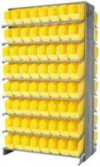 Quantum Storage - 128 Bin Store-More Sloped Shelving System - 36 Inch Overall Width x 24 Inch Overall Depth x 63-1/2 Inch Overall Height, Yellow Polypropylene Bins - Industrial Tool & Supply