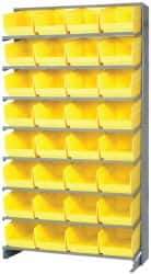 Quantum Storage - 32 Bin Store-More Sloped Shelving System - 36 Inch Overall Width x 12 Inch Overall Depth x 63-1/2 Inch Overall Height, Yellow Polypropylene Bins - Industrial Tool & Supply