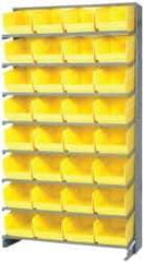 Quantum Storage - 32 Bin Store-More Sloped Shelving System - 36 Inch Overall Width x 12 Inch Overall Depth x 63-1/2 Inch Overall Height, Yellow Polypropylene Bins - Industrial Tool & Supply