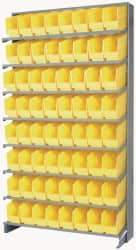 Quantum Storage - 64 Bin Store-More Sloped Shelving System - 36 Inch Overall Width x 12 Inch Overall Depth x 63-1/2 Inch Overall Height, Yellow Polypropylene Bins - Industrial Tool & Supply