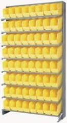 Quantum Storage - 64 Bin Store-More Sloped Shelving System - 36 Inch Overall Width x 12 Inch Overall Depth x 63-1/2 Inch Overall Height, Yellow Polypropylene Bins - Industrial Tool & Supply