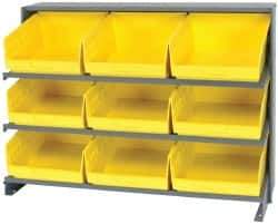 Quantum Storage - 9 Bin Store-More Sloped Shelving System - 36 Inch Overall Width x 12 Inch Overall Depth x 26-1/2 Inch Overall Height, Yellow Polypropylene Bins - Industrial Tool & Supply