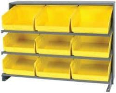 Quantum Storage - 9 Bin Store-More Sloped Shelving System - 36 Inch Overall Width x 12 Inch Overall Depth x 26-1/2 Inch Overall Height, Yellow Polypropylene Bins - Industrial Tool & Supply