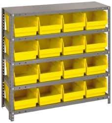 Quantum Storage - 16 Bin Store-More Shelf Bin System - 36 Inch Overall Width x 18 Inch Overall Depth x 39 Inch Overall Height, Yellow Polypropylene Bins - Industrial Tool & Supply