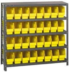 Quantum Storage - 32 Bin Store-More Shelf Bin System - 36 Inch Overall Width x 18 Inch Overall Depth x 39 Inch Overall Height, Yellow Polypropylene Bins - Industrial Tool & Supply