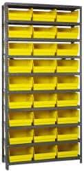 Quantum Storage - 27 Bin Store-More Shelf Bin System - 36 Inch Overall Width x 18 Inch Overall Depth x 75 Inch Overall Height, Yellow Polypropylene Bins - Industrial Tool & Supply