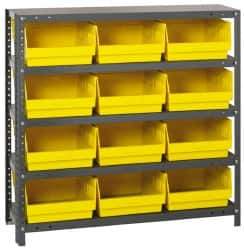 Quantum Storage - 12 Bin Store-More Shelf Bin System - 36 Inch Overall Width x 12 Inch Overall Depth x 39 Inch Overall Height, Yellow Polypropylene Bins - Industrial Tool & Supply