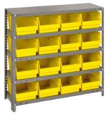 Quantum Storage - 16 Bin Store-More Shelf Bin System - 36 Inch Overall Width x 12 Inch Overall Depth x 39 Inch Overall Height, Yellow Polypropylene Bins - Industrial Tool & Supply