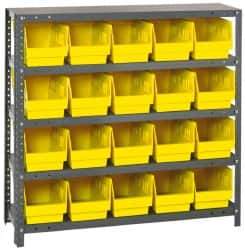 Quantum Storage - 20 Bin Store-More Shelf Bin System - 36 Inch Overall Width x 12 Inch Overall Depth x 39 Inch Overall Height, Yellow Polypropylene Bins - Industrial Tool & Supply