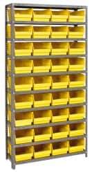 Quantum Storage - 36 Bin Store-More Shelf Bin System - 36 Inch Overall Width x 12 Inch Overall Depth x 75 Inch Overall Height, Yellow Polypropylene Bins - Industrial Tool & Supply