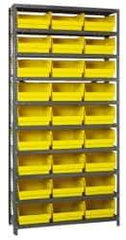 Quantum Storage - 27 Bin Store-More Shelf Bin System - 36 Inch Overall Width x 12 Inch Overall Depth x 75 Inch Overall Height, Yellow Polypropylene Bins - Industrial Tool & Supply