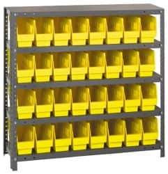 Quantum Storage - 32 Bin Store-More Shelf Bin System - 36 Inch Overall Width x 12 Inch Overall Depth x 39 Inch Overall Height, Yellow Polypropylene Bins - Industrial Tool & Supply
