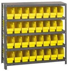Quantum Storage - 32 Bin Store-More Shelf Bin System - 36 Inch Overall Width x 12 Inch Overall Depth x 39 Inch Overall Height, Yellow Polypropylene Bins - Industrial Tool & Supply