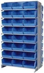 Quantum Storage - 48 Bin Store-More Sloped Shelving System - 36 Inch Overall Width x 24 Inch Overall Depth x 63-1/2 Inch Overall Height, Blue Polypropylene Bins - Industrial Tool & Supply